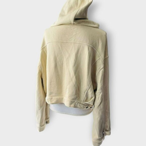 Free People Dreamers Cropped Knit Jacket Tea Tan Fleece Lined Size Small S Hood - Picture 9 of 10